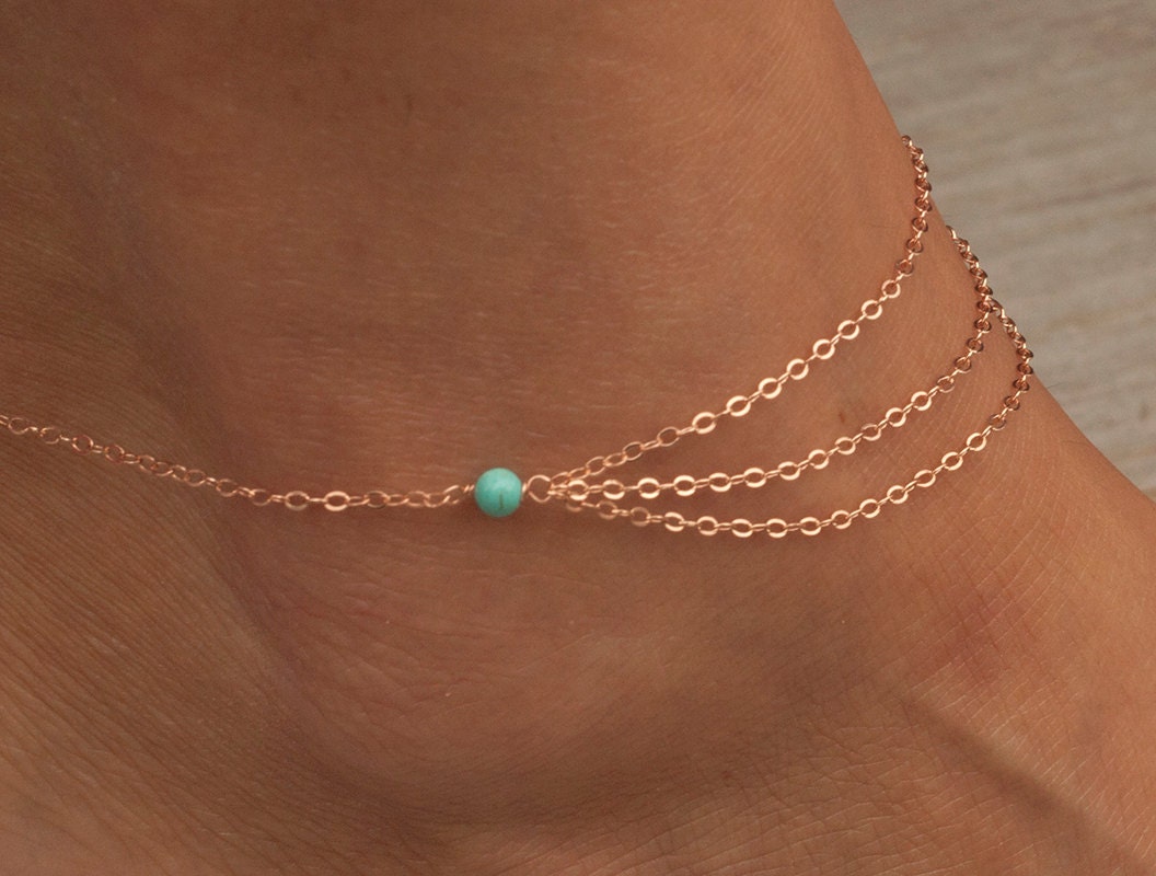 Gold Anklet Turquoise Anklet Rose Gold Anklet Layered Foot Etsy