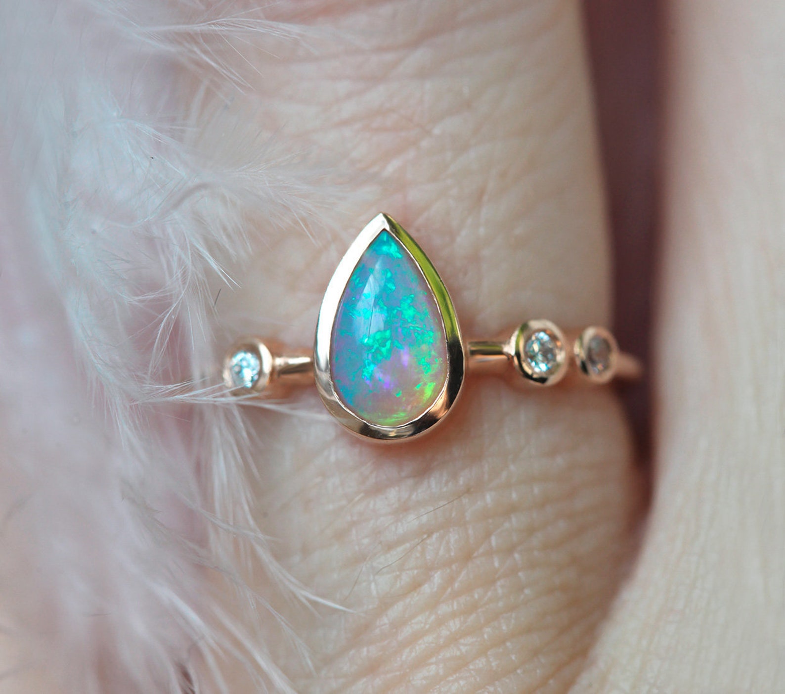 Pear Opal Ring Rose Gold Australian Pear Saphire Engagement - Etsy