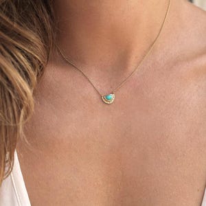 Colar de turquesa com diamantes em meia lua, colar boho, ouro maciço 14k ou 18k