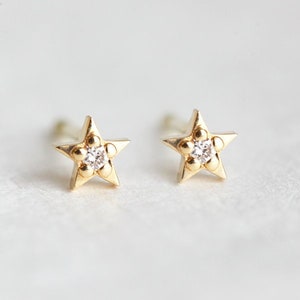 Moon and star stud earrings in 14k Gold, Dainty stud earrings Asymmetrical earrings, Star earrings, moon earrings, gift for her image 6