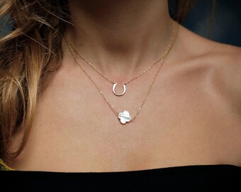 Gold horseshoe necklace, Dainty lucky necklace, Tiny horseshoe necklace, Delicate luck necklace