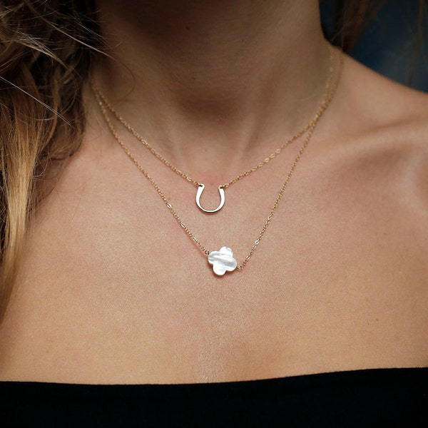 Gold horseshoe necklace, Dainty lucky necklace, Tiny horseshoe necklace, Delicate luck necklace