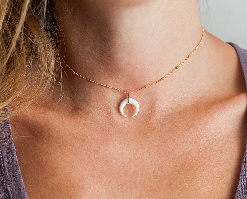 Bone Moon Necklace Bohemian Gold Choker Simple Silver White Moon Boho Everyday Gold Choker Necklace 14k Rose Gold White Moon Necklace