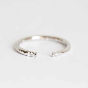 Open stacking diamond ring, Gold midi ring, Thin knuckle band, Tiny diamond ring, Simple wedding band image 3