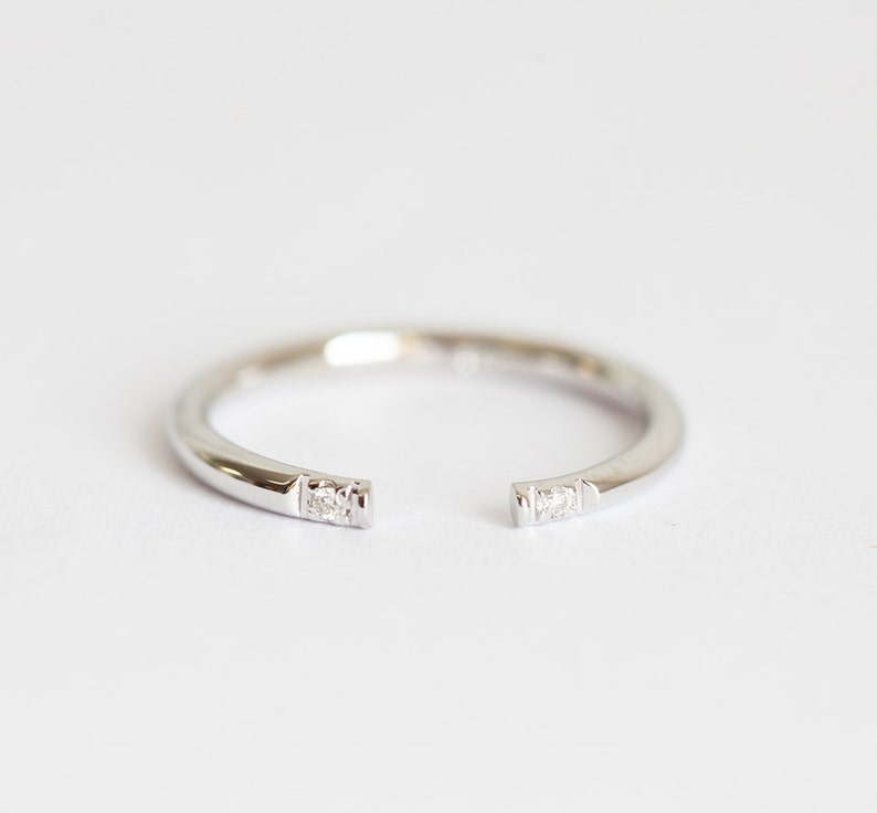 Open stacking diamond ring, Gold midi ring, Thin knuckle band, Tiny diamond ring, Simple wedding band image 3