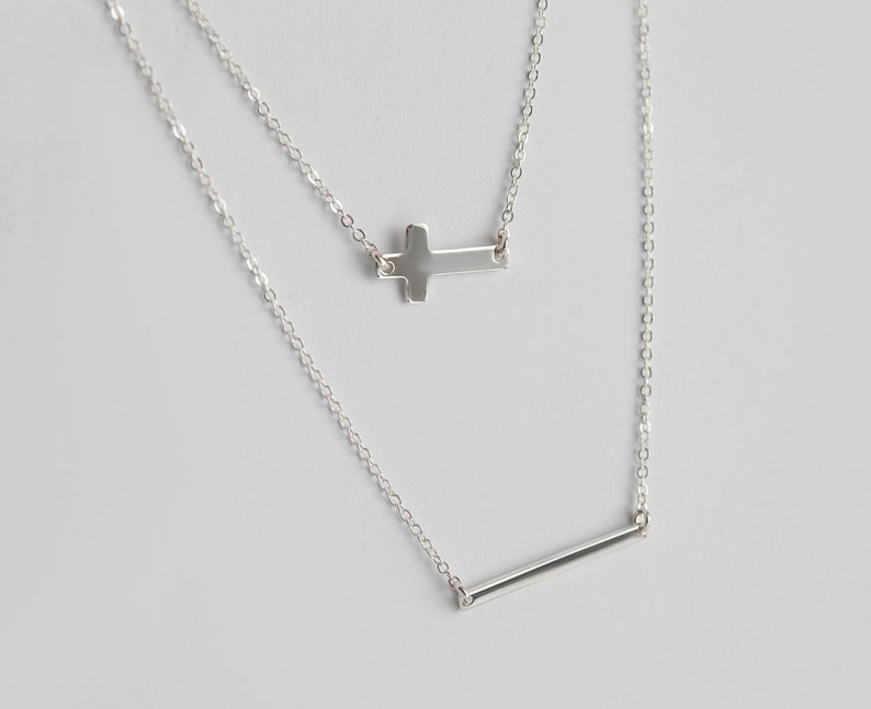 Layered Cross & Bar Necklace Set Gold Sideways Cross Necklace Etsy