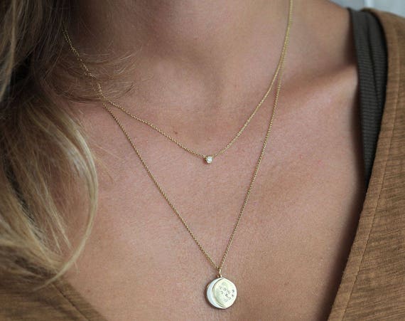 Delicate Solitaire Diamond Necklace Simple Everyday Rose Gold