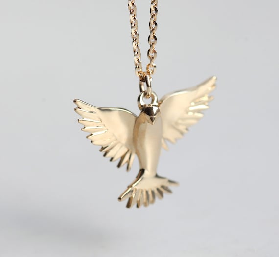 Gold Holy Spirit Necklace, White Dove Necklace, 14k Gold Necklace