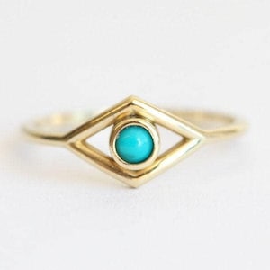 Evil eye ring, Turquoise ring, 18k gold engagement ring, 14k solid bohemian ring, Dainty blue ring