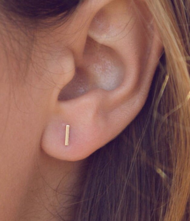 Thin Bar Earrings White Gold Bar Earrings Solid Gold Bar Studs