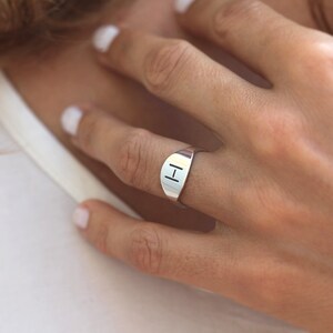Initial ring, Sterling silver ring, White gold boho ring, Custom letter band, Wide personalized ring image 3
