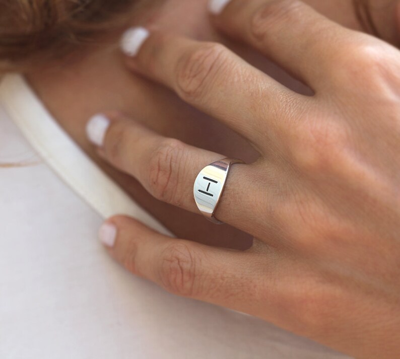 Initial ring, Sterling silver ring, White gold boho ring, Custom letter band, Wide personalized ring image 3