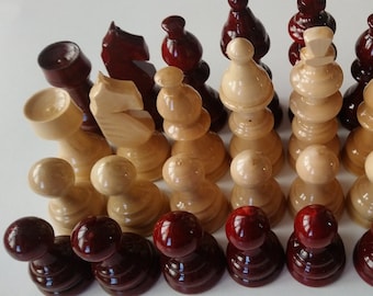 New beautiful handmade,handcrafted hazel wood chess piece set red color King is 3.11 inch or 7.9 cm