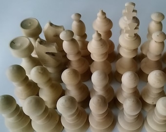 New unlaquered unpainted 32 chesspieces, natural chesspiece set , King is 9.2 cm,3.62 in DIY