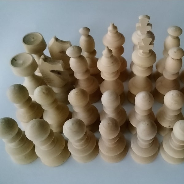 New unlaquered unpainted 32 chesspieces, natural chesspiece set , King is 9.2 cm,3.62 in DIY