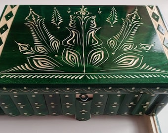 Biggest giant green puzzle box on etsy,huge secret magic wizard box carved wooden jewelry storage treasure box premium gift for women girl