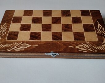 New travel chessboard box 26x26 cm 10x10 inch handcarvad storage box backgammon checkers draughts without chess pieces