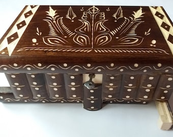 Huge puzzle box magic box jewelry box premium treasure gift new big box brown handmade secret case carved wooden storage box, brain teaser