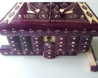 New big violet puzzle box,new carving secret box,magic box,jewelry case,handcarved wooden storage box,Valentine's gift,toy brain teaser