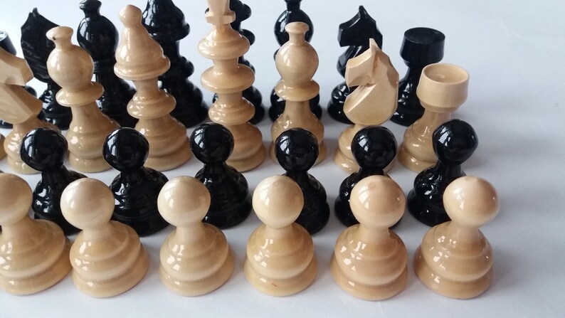 New beautiful handmade,handcrafted hazel wood chess piece set black color King is 3.11 inch or 7.9 cm image 3