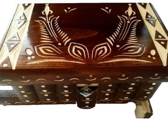 Magic Puzzle box new beautiful handcarved wooden case with hidden key secret storage for ring jewelry money treasure challenge nutbrown