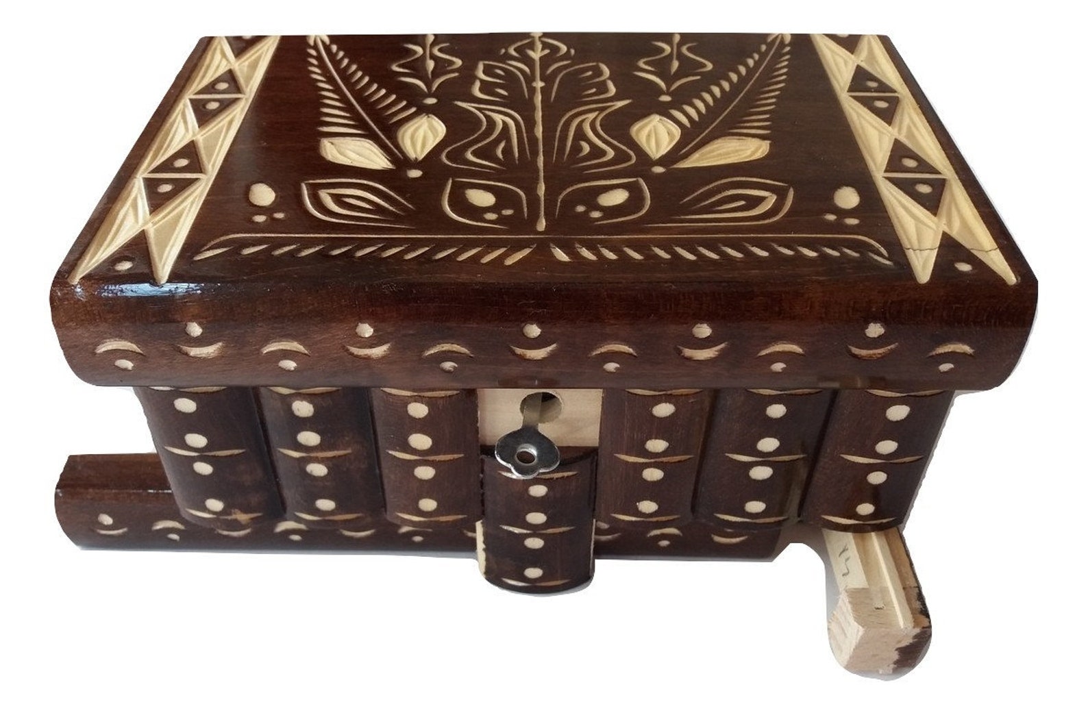 Puzzle Jewelry Box New Beautiful Special Handcarved Brown Etsy