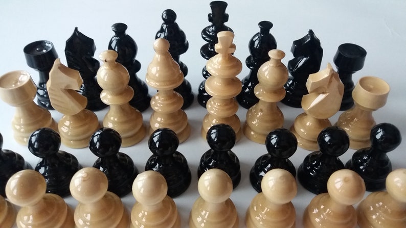 New beautiful handmade,handcrafted hazel wood chess piece set black color King is 3.11 inch or 7.9 cm image 2