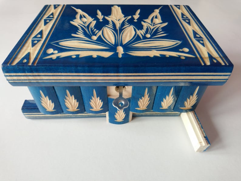 Blue Wooden Puzzle Box Jewelry Box Magic Box Mystery Box Secret Tricky Trinket Box Secret Compartment Gift Storage Organization Jewelry Storage Vadel Com