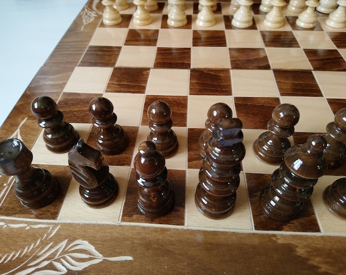 New wooden chess set 20x20 inch brown handcarved beech wood chess board box,handmade hazel wood hand turned chess piece,backgammon,checkers