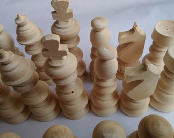 New unlaquered unpainted 32 chesspieces, natural chesspiece set , King is 11.5 cm,4.52 inch DIY