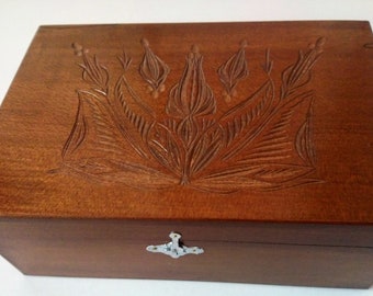 Chocolate brown carved storage box chest special handcarved wooden jewelry money case gift coffe tea box