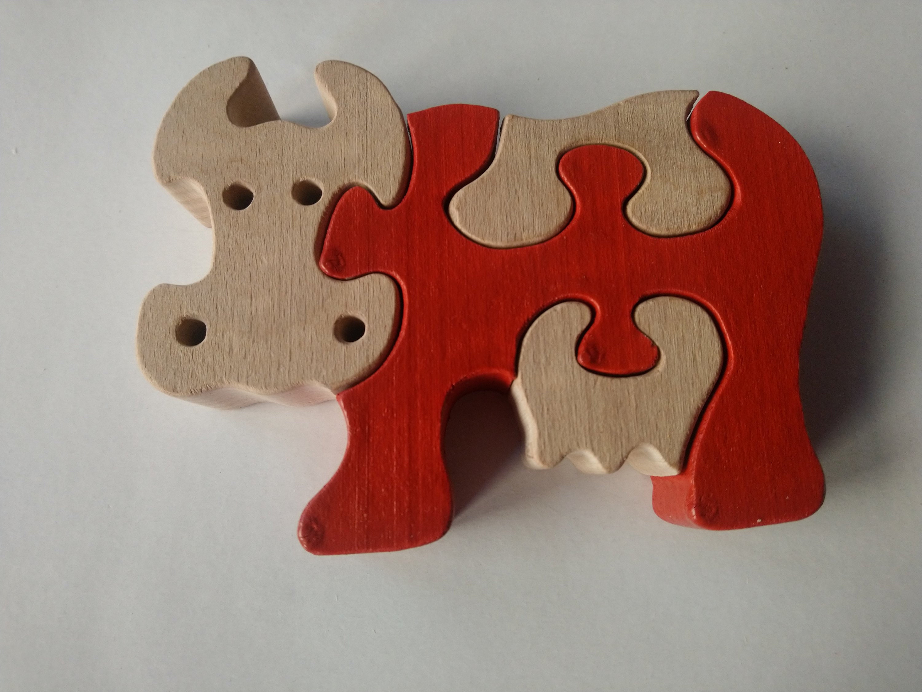 Wooden puzzle cow handmade cattle farm animal toy gift for Etsy
