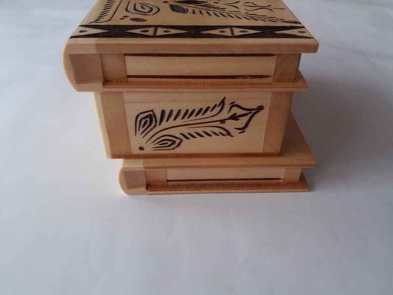 Puzzle Box Magic Box Natural With Special Brown Carving Big Etsy