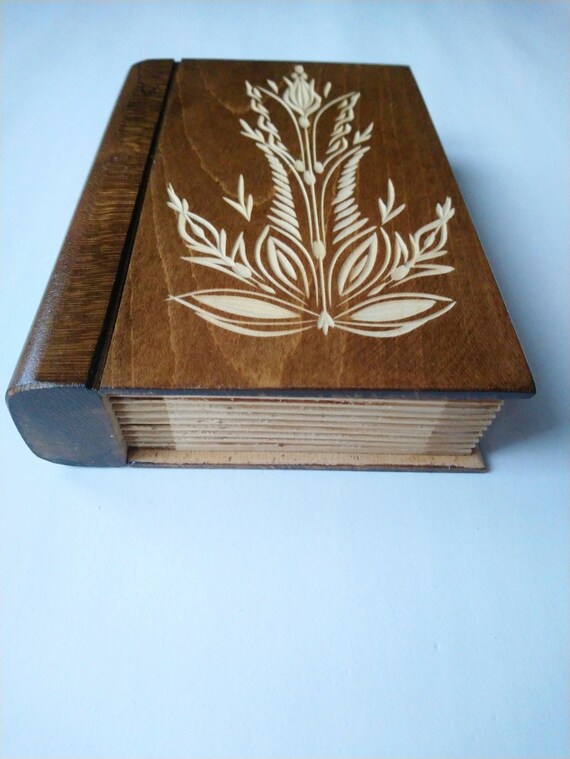 Wizard puzzle book box beautiful brown wooden magic misterious Etsy