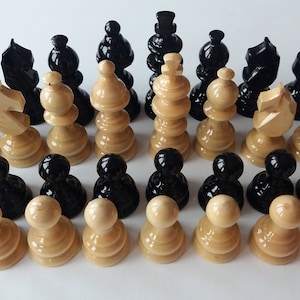 New beautiful handmade,handcrafted hazel wood chess piece set black color King is 3.11 inch or 7.9 cm image 1