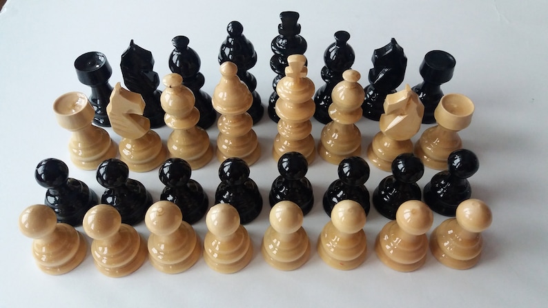 New beautiful handmade,handcrafted hazel wood chess piece set black color King is 3.11 inch or 7.9 cm image 1