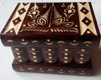 New cute handmade brown wooden secret magic puzzle jewelry ring holder box with hidden key storage for money gift