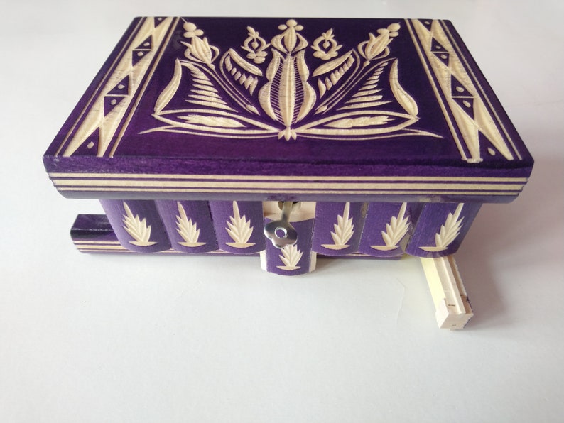Puzzle box jewelry box magic box new violet wooden mystery box,secret box,tricky box,handcarved wooden box,perfect gift