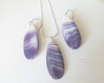1 set of Long oval Wampum jewelry pendant, chain, and Earring*promo photo