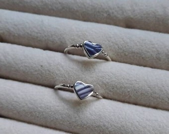 1 Heart Wampum sterling silver ring with thin small band sizes #5-9