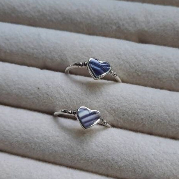 1 Heart Wampum sterling silver ring with thin small band sizes #5-9