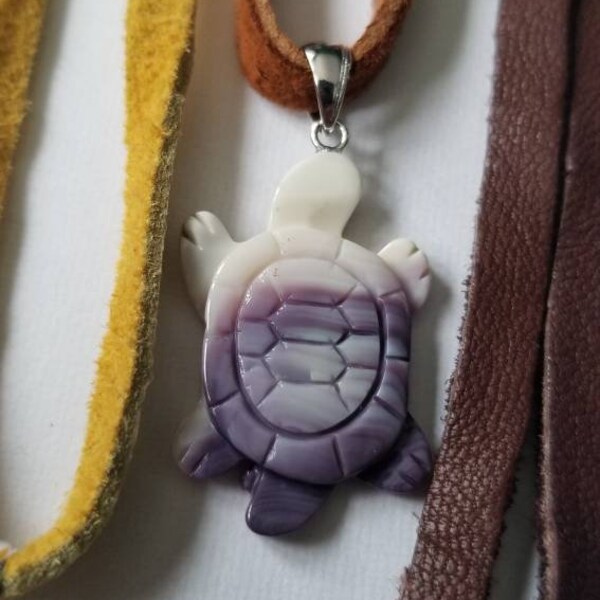 1 Turtle Pendant with buckskin necklace wampum jewelry choice of 5 colors*promo photo