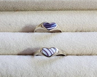 1 Heart Wampum sterling silver ring with thin small band sizes #5-9