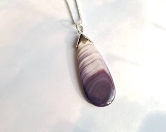 1 Long Oval Thin Wampum jewelry with sterling silver pendant with chain*promo photos