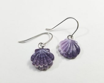 1 pair of carved Scallop Shell Wampum jewelry Earrings *promo photo