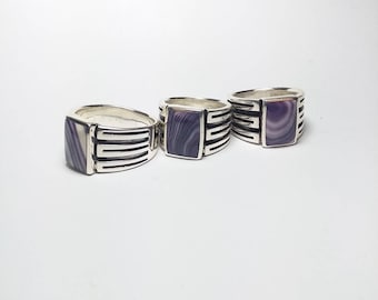 Square 3 stripe band Wampum sterling silver choose from sizes #6-11