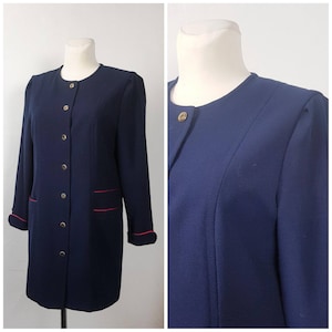 Vintage 80's Women Jacket Blazer Navy Blue Formal Woll UK10/12 EU36/38