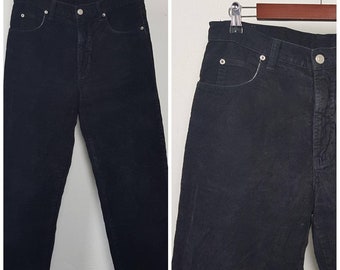 Vintage 80's Women's Trousers Pants Corduroy Black High Waist Straight U12 EU38  Size 32