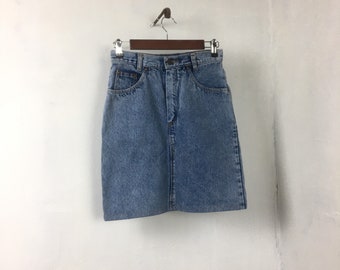 Vintage 80's Skirt Denim Jeans Blue Mini Pencil Cotton Fitted UK8/10 EU34/36