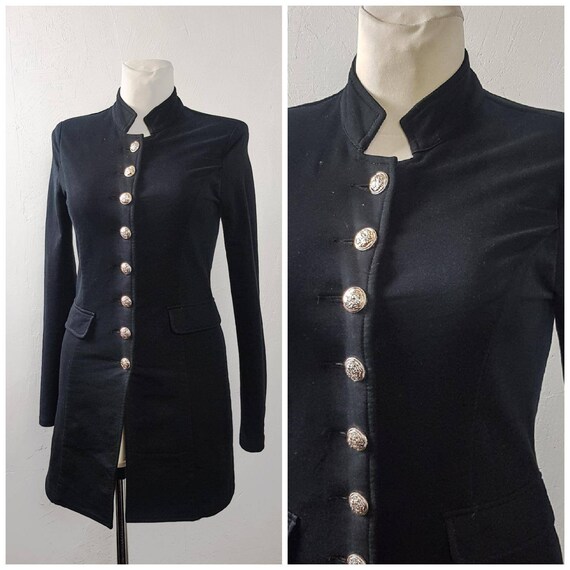 Vintage 80's Women Jacket Black Cotton Knitted Lon